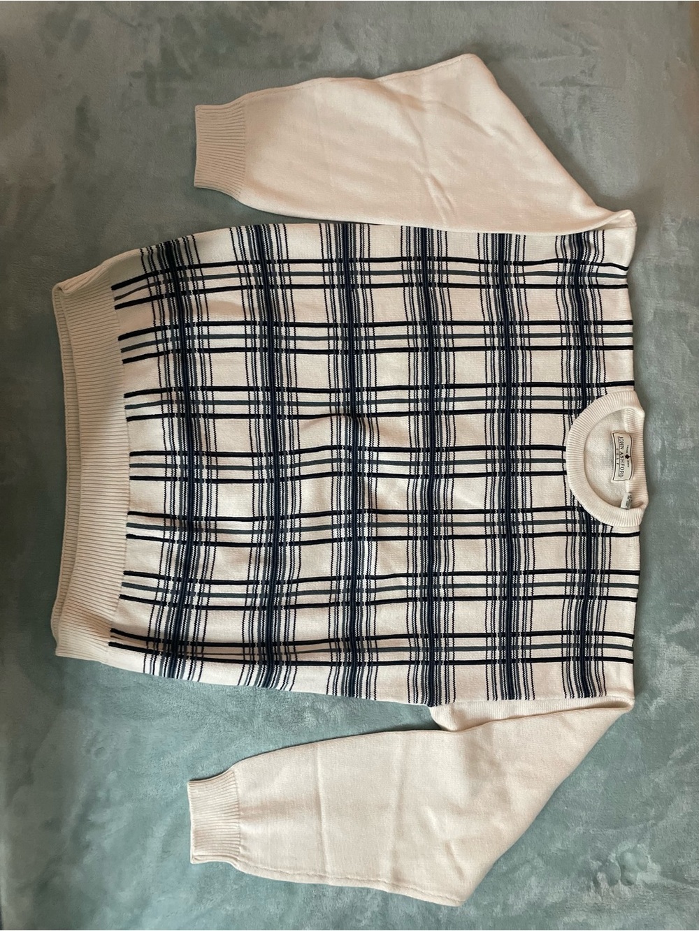 John Ashford Cream Sweater with Black Plaid